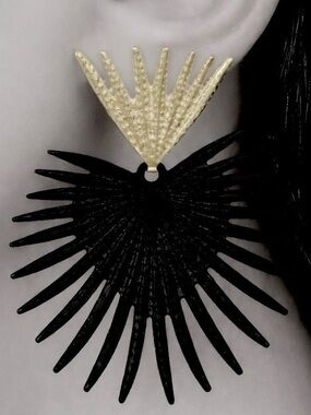 Zara “Radiance” Black Heart Crown Sunburst Sunbeam Sunray Regal Royal Earrings